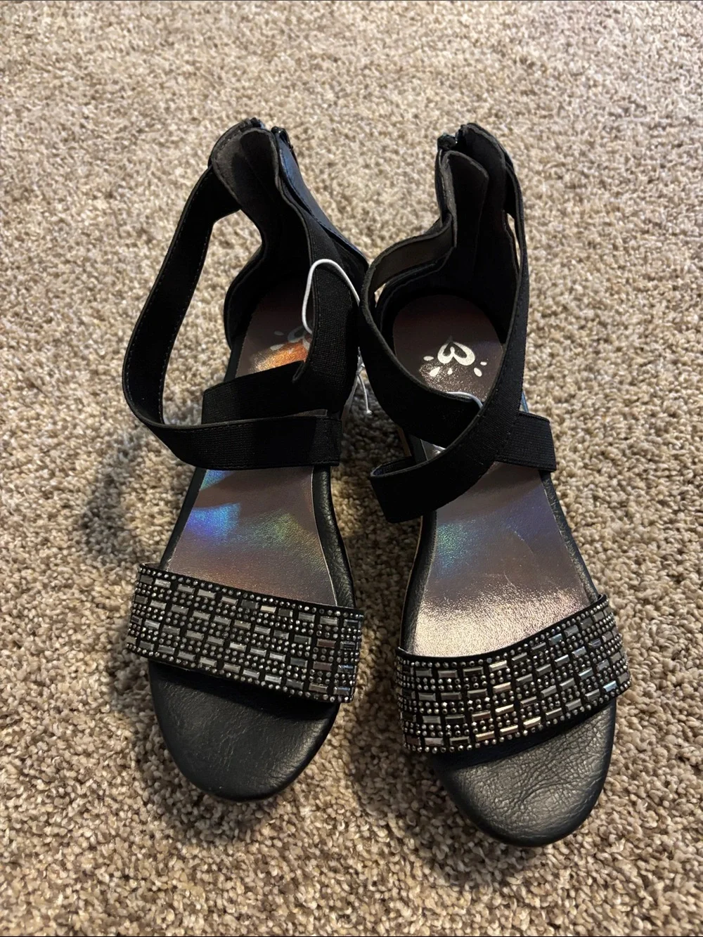 Girls' Black Beaded Dress Sandals with Ankle Strap